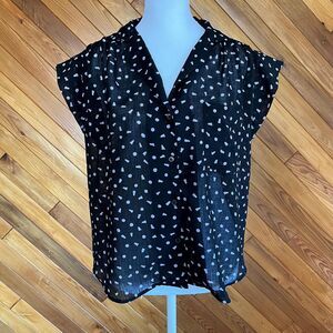 Vintage 80s Black and White Confetti Short Sleeve Button Up